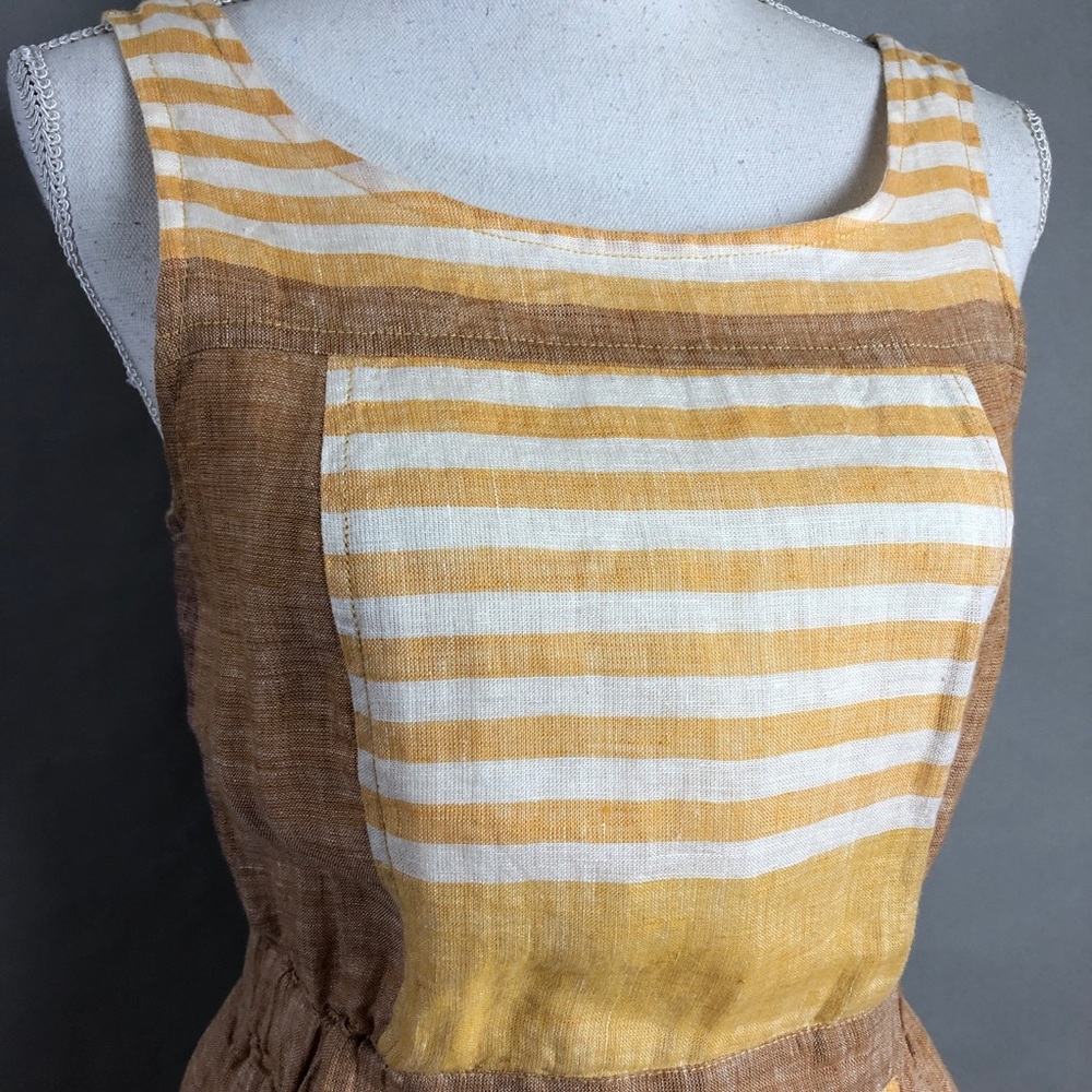 Anthropologie Romper Orange Brown Striped Linen - Picture 4 of 8